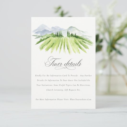 グリーン素朴ブルーワイナリーヴィンヤード結婚ズ詳細 エンクロージャーカード (スタンド正面)