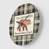 グリーン素朴プレイドキャビンベアデコールカスタム ラージ壁時計 (傾斜)