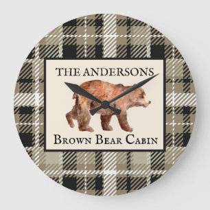 グリーン素朴プレイドキャビンベアデコールカスタム ラージ壁時計