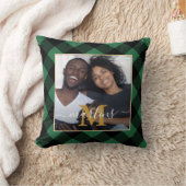 グリーン素朴プレイドモノグラムと名前の写真 クッション (ブランケット)