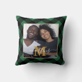 グリーン素朴プレイドモノグラムと名前の写真 クッション (裏面)