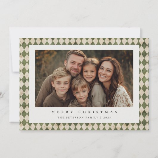 グリーン素朴プレイド1写真メリークリスマス シーズンカード (正面)