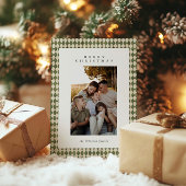 グリーン素朴プレイド1写真メリークリスマス シーズンカード