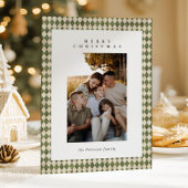 グリーン素朴プレイド1写真メリークリスマス シーズンカード