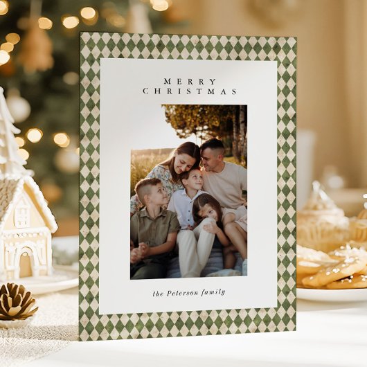 グリーン素朴プレイド1写真メリークリスマス シーズンカード