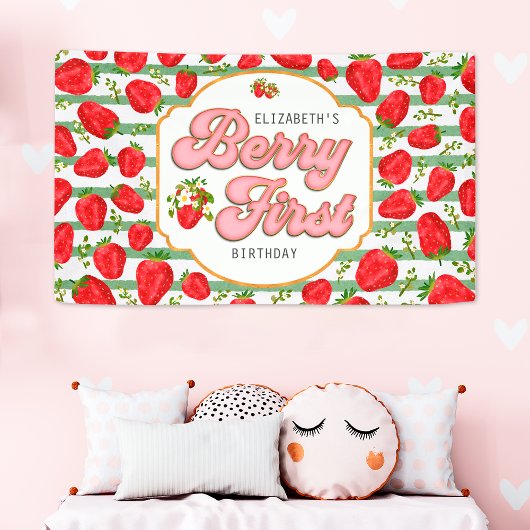 グリーン素朴ホワイトストライプ誕生日ベリーファースト 横断幕