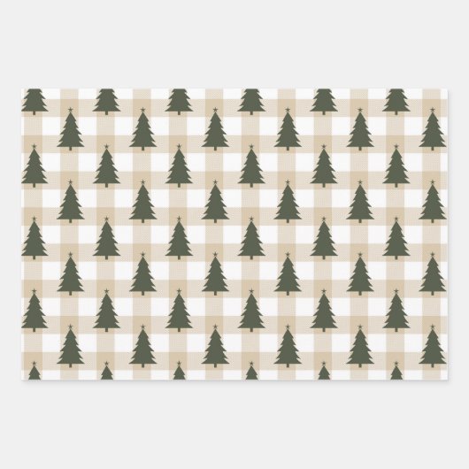 グリーン素朴メリークリスマスツリー ラッピングペーパーシート (正面)