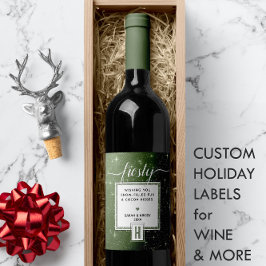 グリーン素朴モノグラム霜の降りたスノー❄️ビービー ワインラベル