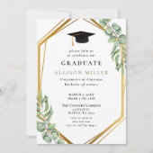 グリーン素朴ユーカリ金ゴールド幾何学卒業 招待状 (正面)
