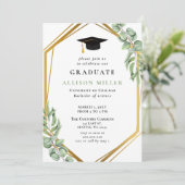 グリーン素朴ユーカリ金ゴールド幾何学卒業 招待状 (スタンド正面)