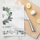 グリーン素朴リーウォーターカラーローレルリースモノグラム キッチンタオル (四つ折り)