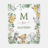 グリーン素朴リーサファリ野生動物男の赤ちゃん フリースブランケット (正面)