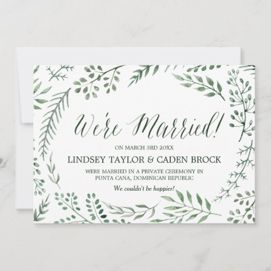 グリーン素朴リースの駆け落ち発表 案内状 (正面)