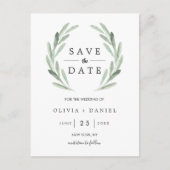 グリーン素朴リースシンプルウェディング日付を保存 案内ポストカード (正面)