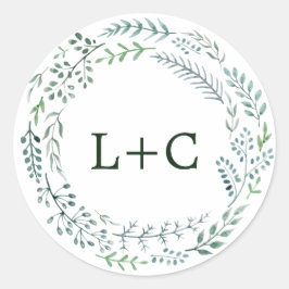 グリーン素朴リース結婚封筒用シール ラウンドシール