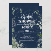 グリーン素朴リーネイビーブルーブライダルシャワー 招待状 (正面/裏面)
