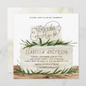 グリーン素朴リーフリーボホケーキブライダルシャワー 招待状 (正面/裏面)