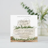 グリーン素朴リーフリーボホケーキブライダルシャワー 招待状 (スタンド正面)