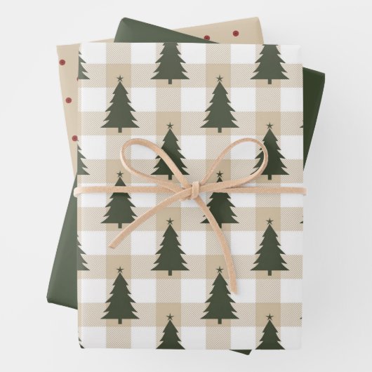 グリーン素朴レッドクリスマスツリーホリデイ ラッピングペーパーシート (インサイチュ)
