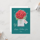 グリーン素朴レッドフローラハッピーマザーズデイ カード (正面/裏面インサイチュ)