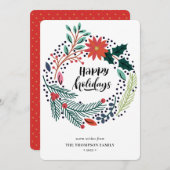 グリーン素朴レッドポインセチアフローラリースシンプル シーズンカード (正面/裏面)