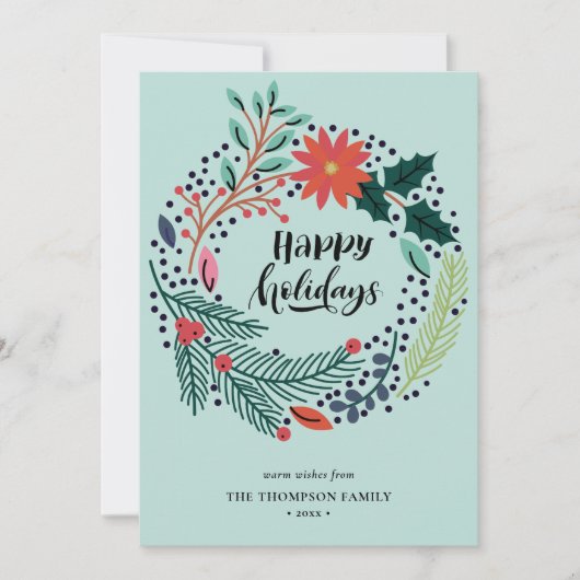 グリーン素朴レッドポインセチアフローラリースシンプル シーズンカード (正面)