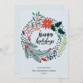 グリーン素朴レッドポインセチアフローラリースシンプル シーズンカード (正面/裏面)