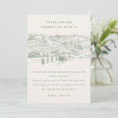 グリーン素朴ワイナリーマウンテンスケッチ結婚ズ サンキューカード (スタンド正面)