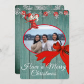 グリーン素朴ヴィンテージレッド小妖精や小人写真メリークリスマス シーズンカード (正面/裏面)