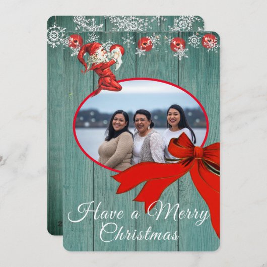 グリーン素朴ヴィンテージレッド小妖精や小人写真メリークリスマス シーズンカード