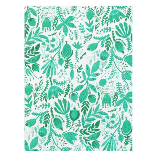 グリーン素朴春ガーデンフローラ水彩 テーブルクロス (正面)