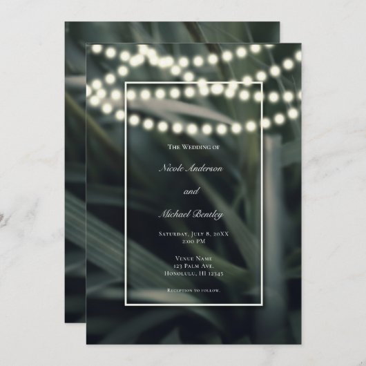 グリーン素朴春グラス葉の&ラ結婚イツ 招待状 (正面/裏面)