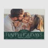 グリーン素朴格子模様フォトホリデー磁気カード (正面)