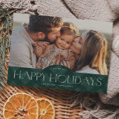 グリーン素朴格子模様フォトホリデー磁気カード