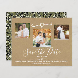 グリーン素朴迷彩柄クラフト写真Save the Date