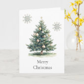 グリーン素朴金ゴールドクリームクリスマスツリースノーフレーク カード (黄色い花)