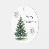 グリーン素朴金ゴールドクリームクリスマスツリースノーフレーク メタルオーナメント (正面左)