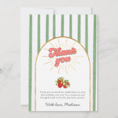 グリーン素朴金ゴールドホワイト誕生日フォトストロベリー サンキューカード (裏面)