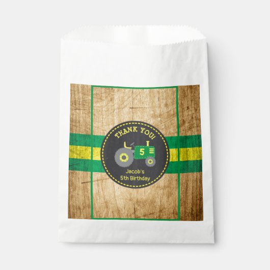 グリーン素朴&イエロートラクターバースデーパーティー フェイバーバッグ (正面)