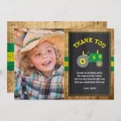 グリーン素朴&イエロートラクター誕生日ありがとう サンキューカード (正面/裏面)