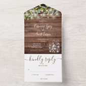 『グリーン素朴・ストリング・ライツ・メイソン・ヤ結婚ーズ』 オールインワン招待状 (内側)