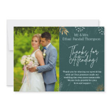 グリーン結婚のカップル写真ありがとうフラットカード