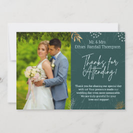 グリーン結婚のカップル写真ありがとうフラットカード サンキューカード