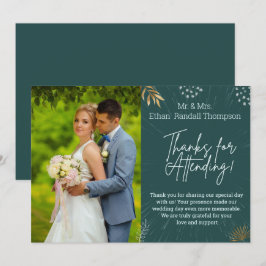 グリーン結婚のカップル写真ありがとうフラットカード サンキューカード
