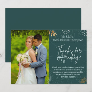 グリーン結婚のカップル写真ありがとうフラットカード サンキューカード