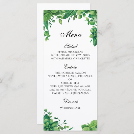 グリーン結婚のメニュー屋外。夏のディナーメニュー メニュー (正面/裏面)