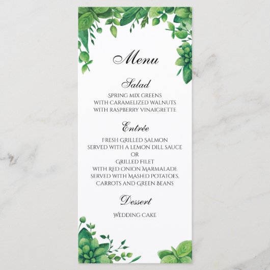 グリーン結婚のメニュー屋外。夏のディナーメニュー メニュー (正面)