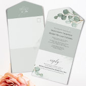グリーン結婚のユーカリ緑エレガント草 オールインワン招待状
