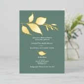 グリーン結婚のリハーサルディナー 箔招待状 (立ち正面)