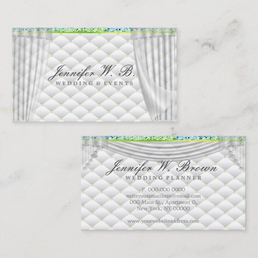 グリーン結婚イベントインテリアデコールカーテン 名刺 (正面/裏面)